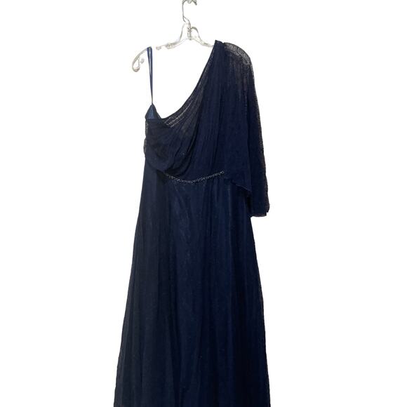 Mac Duggal Embellished One-Shoulder Draped Gown Navy Size 18 - Picture 5 of 8